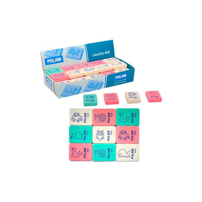 Pack De 60 Unidades Milan 460 Goma De Borrar Rectangular Flexible - Miga De Pan - Caucho Sintetico - Dibujos Infantiles - Colores Surtidos