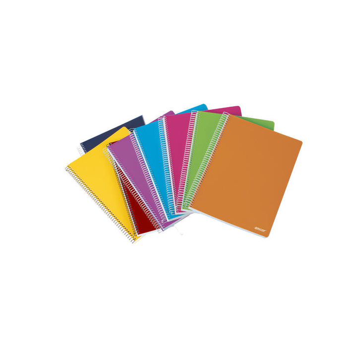 Pack De 8 Unidades Ancor Classic Stripes Cuaderno Espiral Tamaño Folio Cuadriculado 4x4mm - 80 Hojas 90gr - Tapa De
