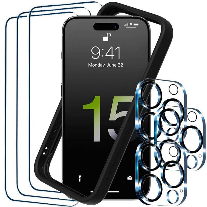 Pack De Accesorios Iphone 15 Pro Max Con 3 Protectores De Pantalla + 3 Protectores De Cámara + Funda Bumper