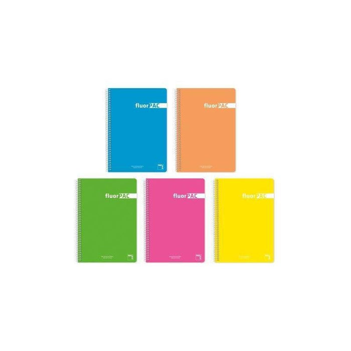 Pacsa Cuaderno Fluorpac 80 Hojas 4x4 Tapas Polipropileno Folio 90gr 5 Colores Surtido -5u-