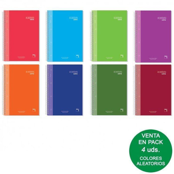 Pacsa Cuaderno Microperforado Premium Extra 120 Hojas 5x5+Greca Tapa Extradura A4 90gr 4 Colores Surtido -4u-