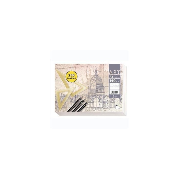Pacsa Papel De Dibujo Serie Art A3 Paquete De 250 Láminas 140gr Liso Sin Recuadro Blanco