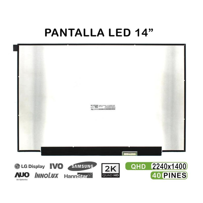 Pantalla Led De 14" Para Portátil Nv140drm N63 2k 40 Pines