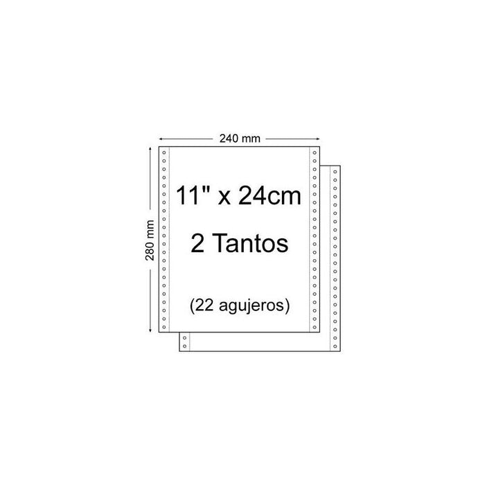 Papel Continuo 11" X 240mm - Juego De 2 Tantos - Envase De 1.500 Unidades - Color Blanco