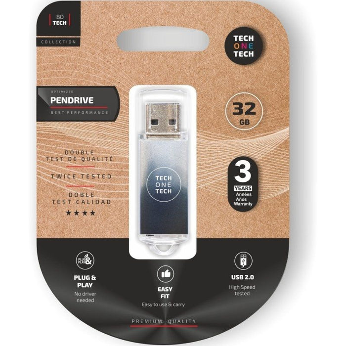 Pendrive 32gb Tech One Tech Be B&W Usb 2.0 Blanco Y Negro Degradado