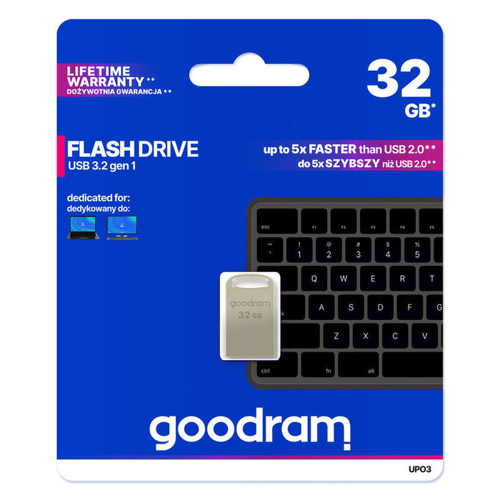 Pendrive Goodram Metal 32gb C/Ranura Para Colgar Y Llavero Usb 3.0 Plata