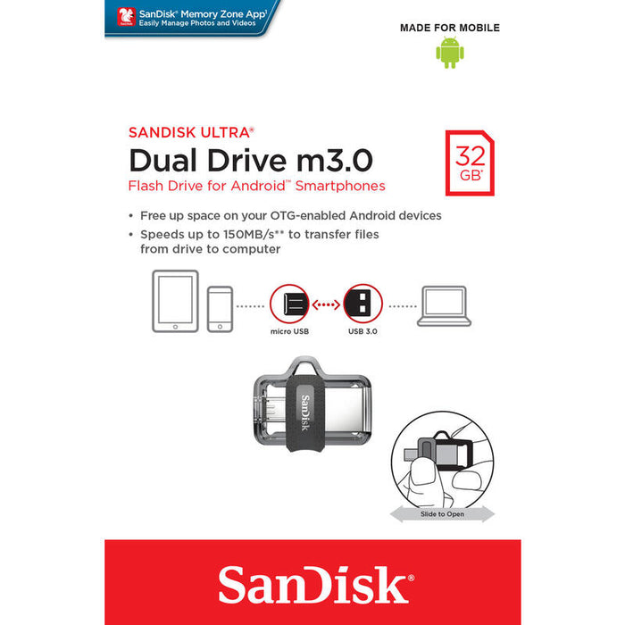 Pendrive Sandisk 32gb Usb 3.0 / Micro Usb Ultra Dual Drive M3.0