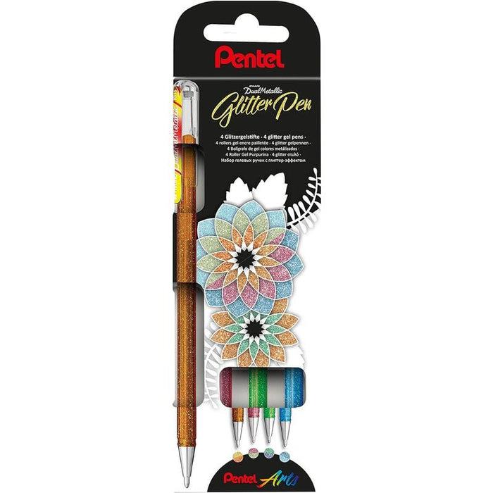 Pentel Hybrid Dual Metallic Pack De 4 Boligrafos De Bola Con Tinta Gel Brillante - Punta 1mm - Trazo 0.5mm - Colores