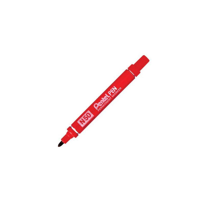 Pentel Pen N50-Be Marcador Permanente Cuerpo Aluminio Rojo Y Punta Media Conica -12u-