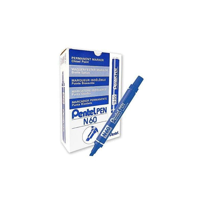 Pentel Pen N60 Marcador Permanente Aluminio Punta Biselada Azul -12u-