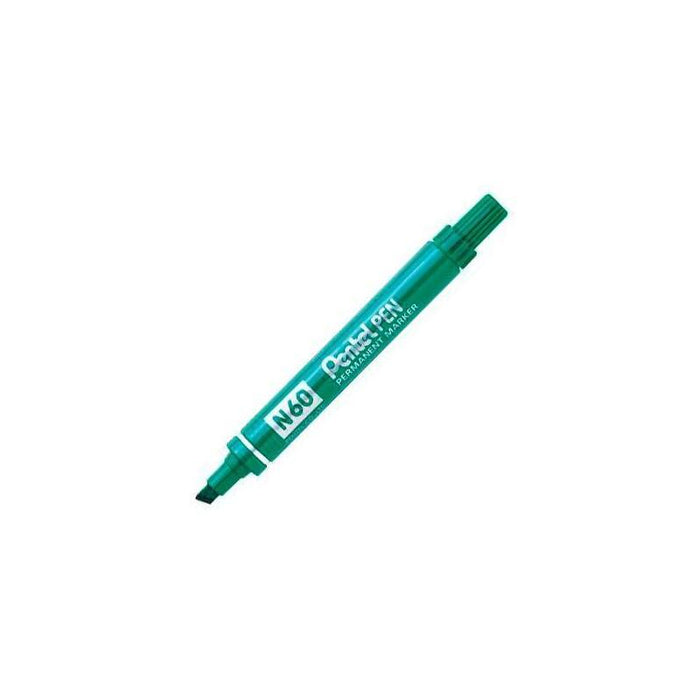 Pentel Pen N60 Marcador Permanente Aluminio Punta Biselada Verde -12u-