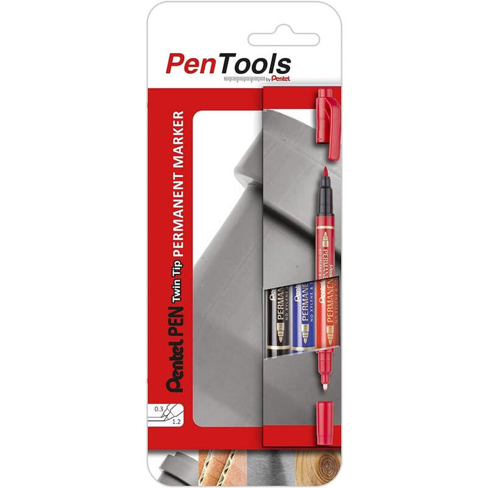 Pentel Pentools Pack De 3 Rotuladores Permanentes Industriales Pentel Pen Twin Tip - Doble Punta - Extrafina 0,6mm Y