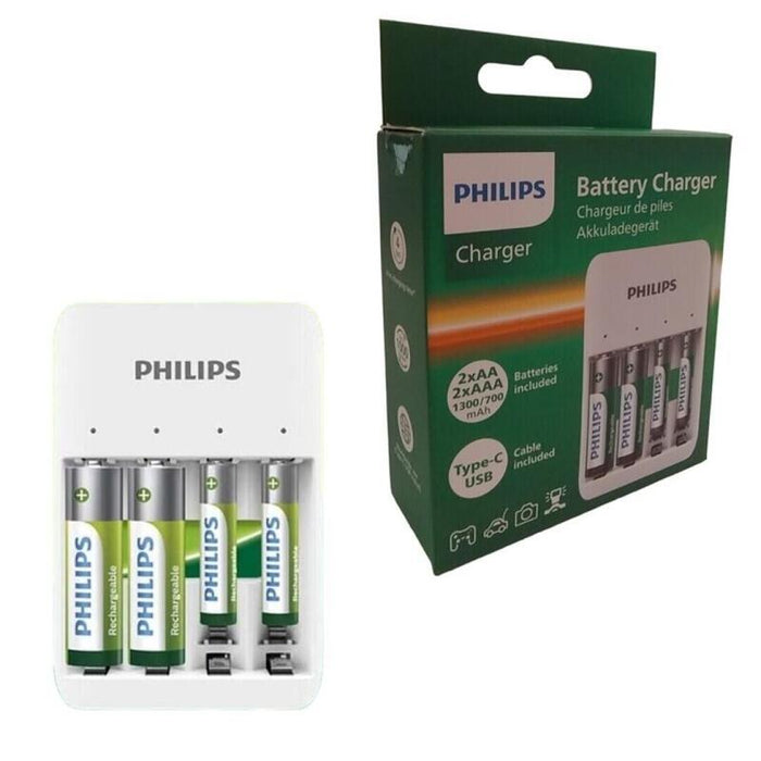 Philips Cargador De Pilas Tipo-C Cable Incluido + 2xaa (1300mah) + 2xaaa(700mah)