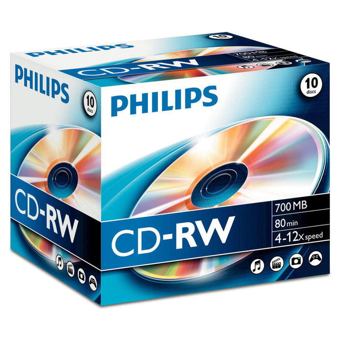 Philips Cd-Rw 700mb  10pcs Jewel Case Carton Box 4-12x