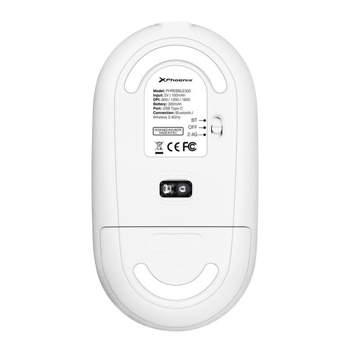 Phoenix Rebble Ratón Inalámbrico Bluetooth O 2.4 Ghz Con Receptor Usb Clic Silencioso Para Porttil Notebook Pc Chomebook Mac Color Blanco