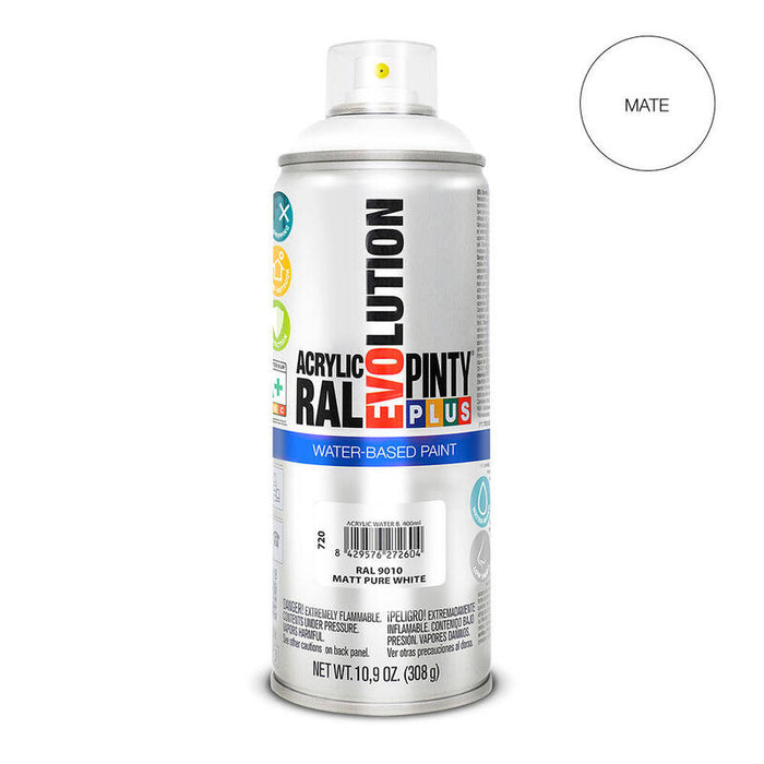 Pintura En Spray Pintyplus Evolution Water-Based 520cc Ral 9010 Blanco Puro Mate