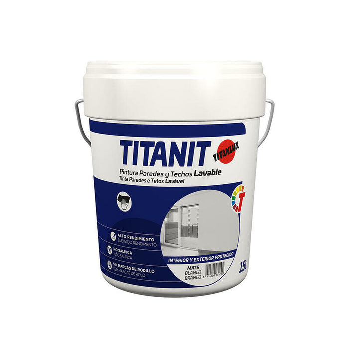 Pintura Para Paredes Y Techos Lavable Titanit Mate Blanco Interior Y Exteriores Protegidos 15l Titanlux 029190015