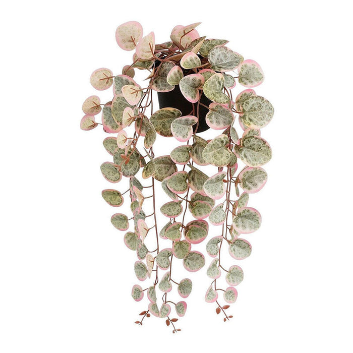 Planta Artificial Colgante Ceropegia Woodii "Collar De Corazones" Rosa Con Maceta.
