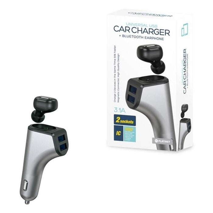 Platinet 2en1 Cargador De Coche 3,1a + 2xusb + Auriculares Duos Bluetooth