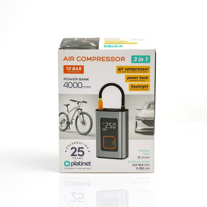 Platinet 3 En 1 Compresor De Aire 10bar  + Powerbank 4000mah + Linterna Ptc22