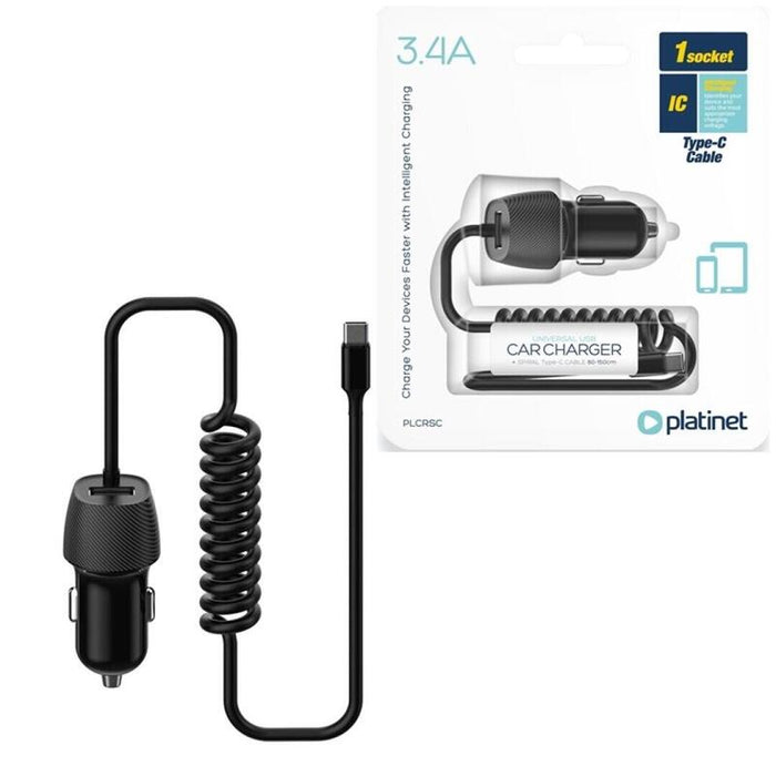 Platinet Cargador De Coche Type-C 3.4a Cable Espiral