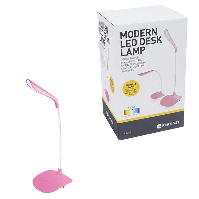 Platinet Lampara Led De Mesa 3w Flexible Alimentacion Clavija O Pilas Rosa