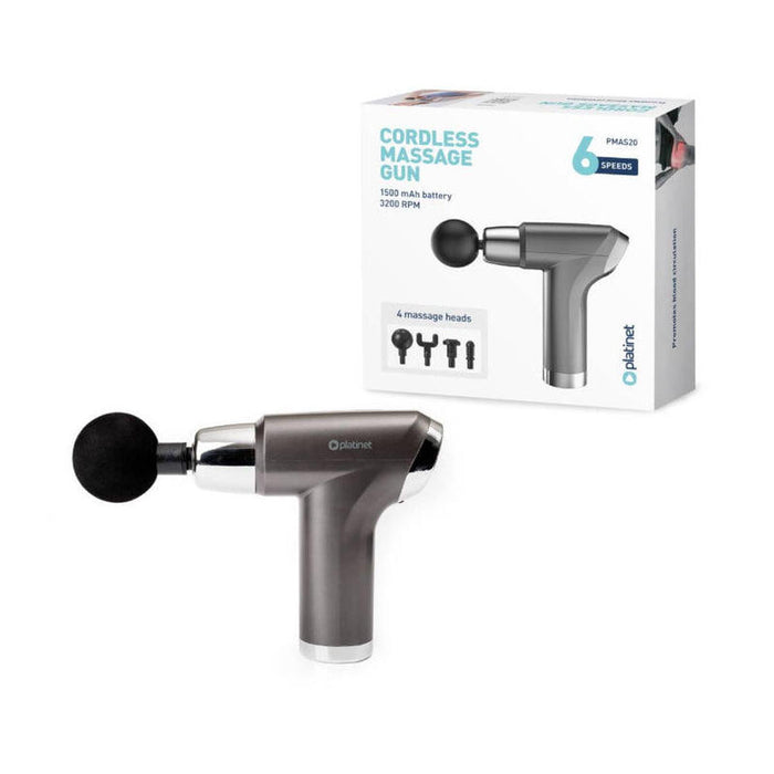 Platinet Pistola Masajeadora 1200mah 1800-3200rpm 4 Cabezales