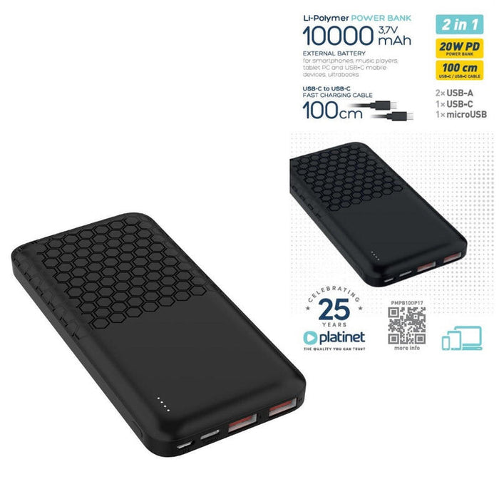 Platinet Power Bank 10000mah Carga Rapida Negro Pmpb10op17