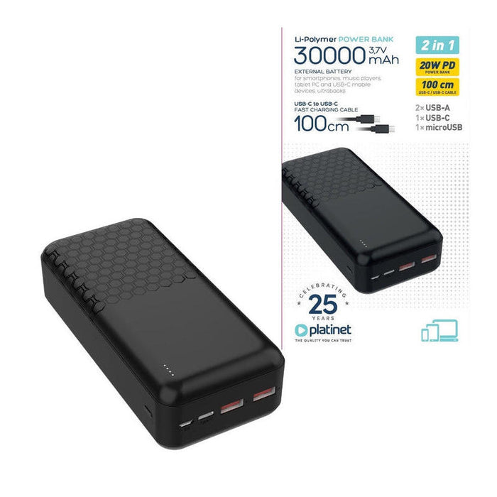 Platinet Power Bank 30000mah Carga Rapida Negro Pmpb30op19