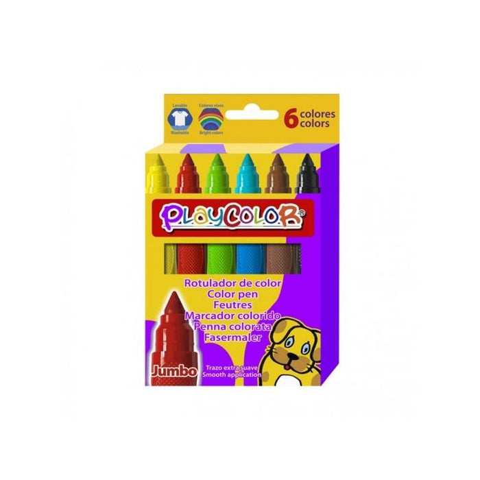 Playcolor Jumbo Basic Pack De 6 Rotuladores De Punta Gruesa Extrasuave - Fiable Y Seguro - Punta Bloqueada - Capuchon