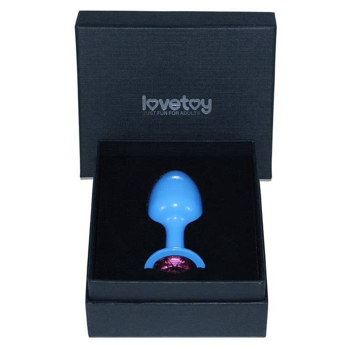 Plug Anal De Metal Azul Rosebud Con Joya Rosa