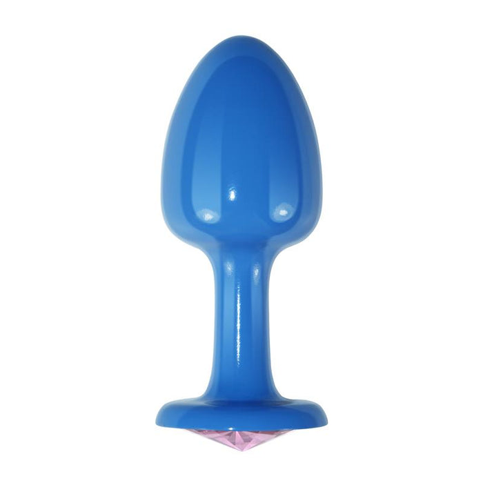 Plug Anal De Metal Azul Rosebud Con Joya Rosa