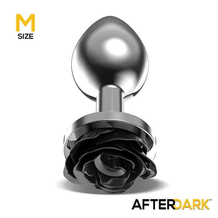 Plug Anal De Metal Con Rosa Negra En La Base Talla M