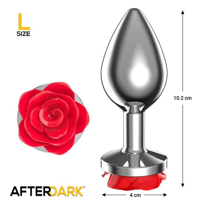 Plug Anal De Metal Con Rosa Roja En La Base Talla L