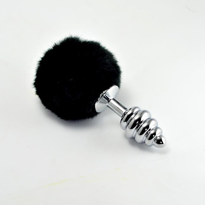 Plug Anal De Metal En Espiral Con Pompon Negro