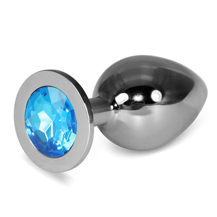 Plug Anal Metal Rosebud Classic Con Joya Azul Talla L