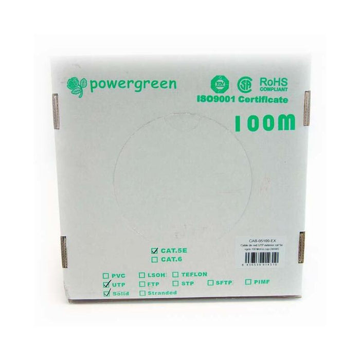 Powergreen Bobina De Cable Cat 5e Utp 100 Metros Exterior Rigido Caja 24awg 100 M Negro