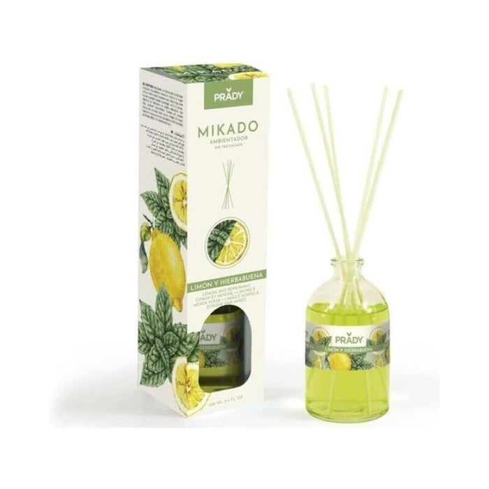 Prady Ambientador Mikado Limon Y Hierbabuena - Frasco De Cristal 100 Ml Y Varitas Difusoras