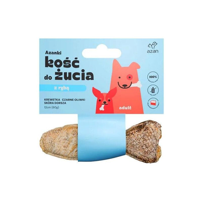 Premio Para Perros Azanki Hueso Con Gambas Y Aceitunas Negras En Piel De Bacalao Con Forma De Pez  12 Cm