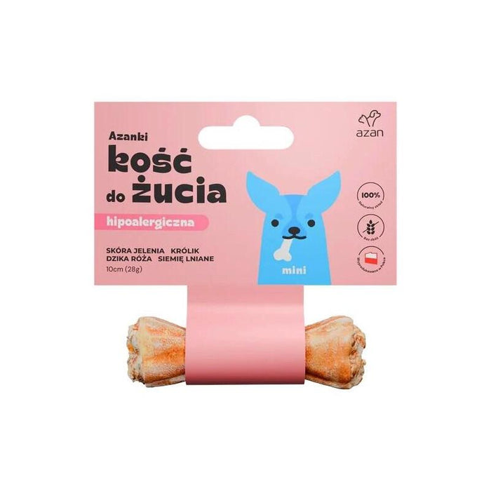 Premio Para Perros  Azanki Hueso Hipoalergénico De Piel De Ciervo Con Conejo Y Linaza Mini  10 Cm