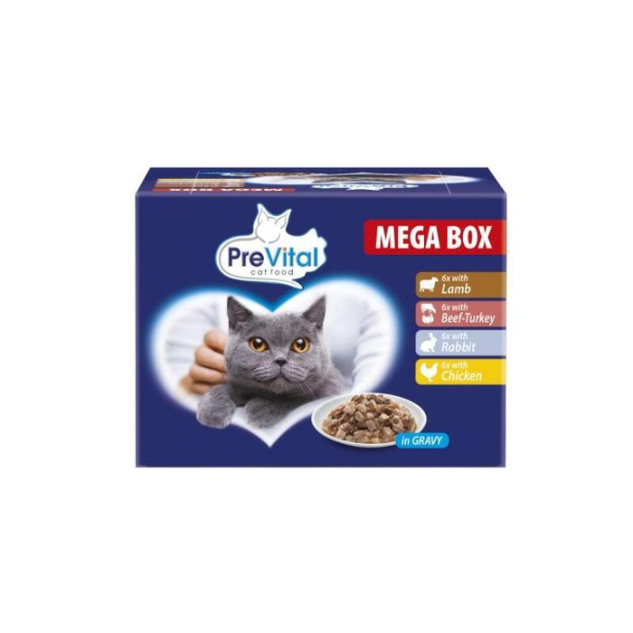 Prevital Comida Para Gatos Megabox Con Cordero, Ternera, Conejo Y Pollo En Salsa - Comida Húmeda Para Gatos - 24 X 100g