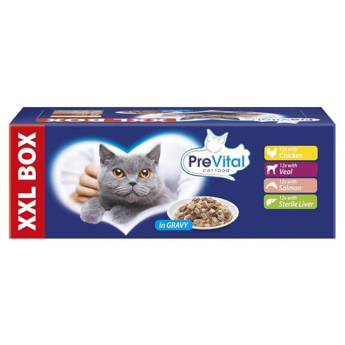 Prevital Xxl Box Mezcla De Sabores Con Pollo, Ternera, Salmón Y Hígado En Salsa - Comida Húmeda Para Gatos - 48 X 100g