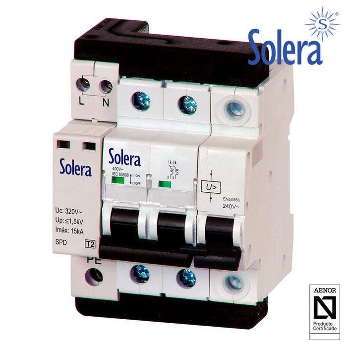 Protector Sobretensiones Transitoria+Permanente Bifasico 32a Solera Combi2p32t15
