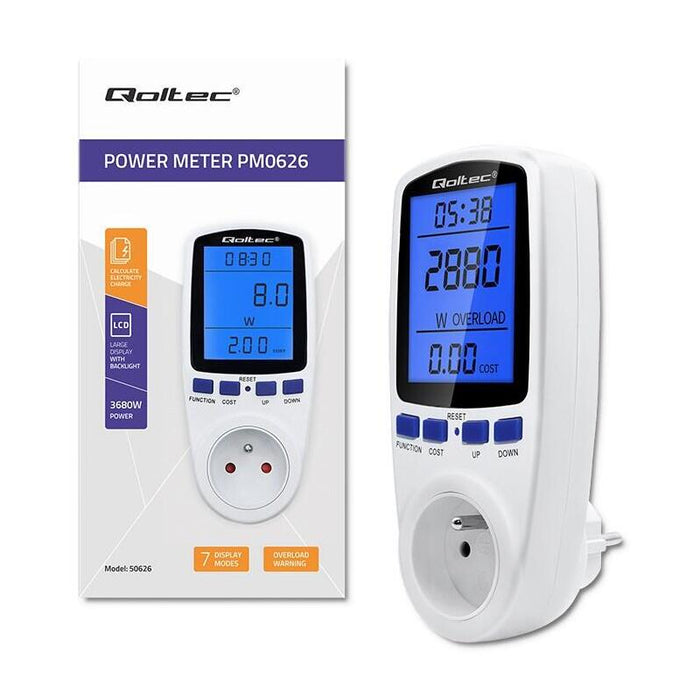 Qoltec 50626 Power Meter Pm0626 3680w 16a Lcd