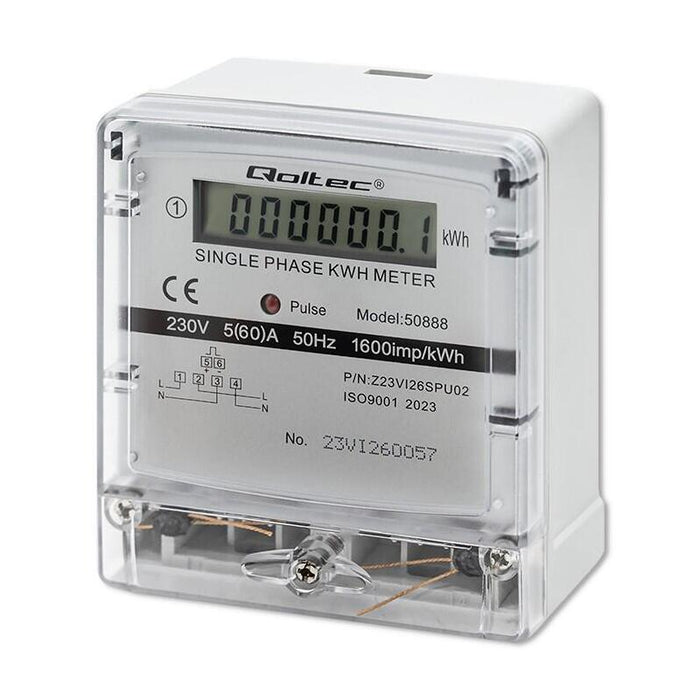 Qoltec 50888 Single Phase Electronic Meter Energy Consumption Meter 230v Ldc