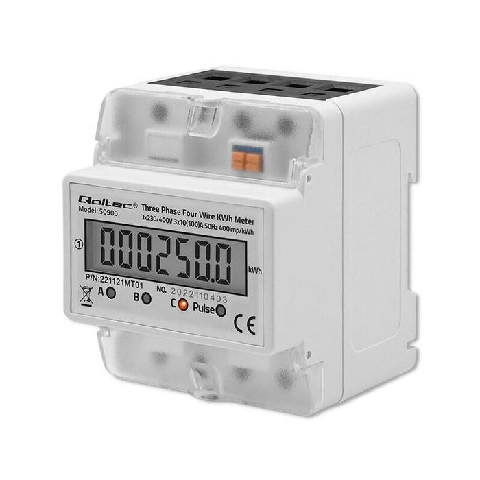 Qoltec 50900 Contador Electrónico De Consumo De Energía Trifásico  230v  Lcd  4p  Carril Din