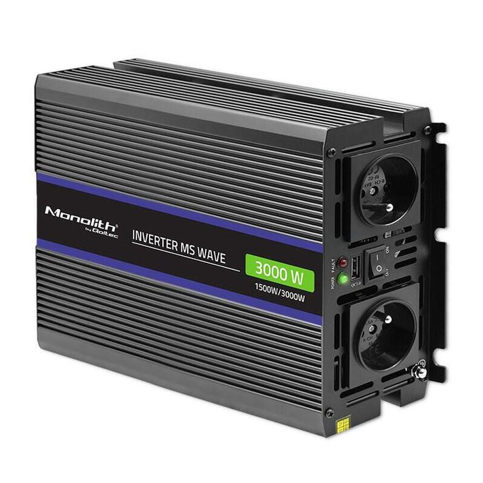 Qoltec 51927 Monolith Voltage Converter 3000 Ms Wave 12v To 230v 1500 3000 Usb