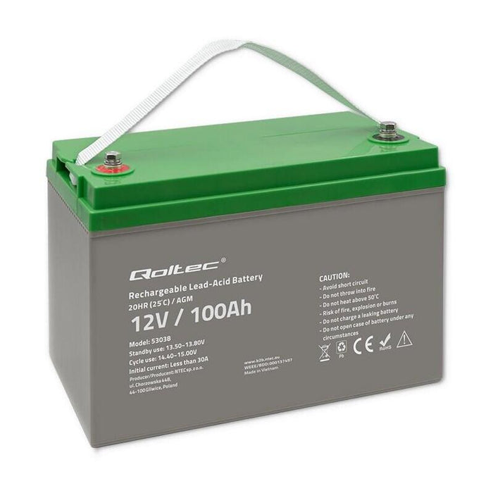 Qoltec 53038 Battery Agm 12v 100ah Max.30a