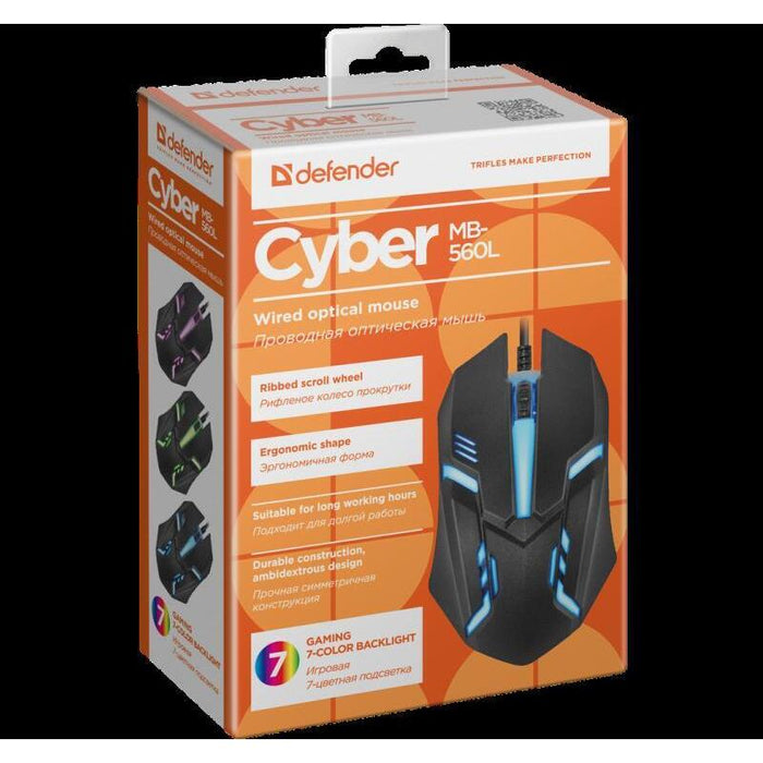 Raton Gaming Defender Cyber Mb-560l Negro 7 Colores 1200dpi 3p