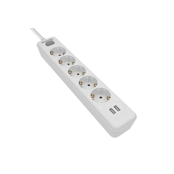 Regleta Con Interruptor Philips Spn3052wa 5 Tomas De Corriente 2 Usb Cable 2m Blanca